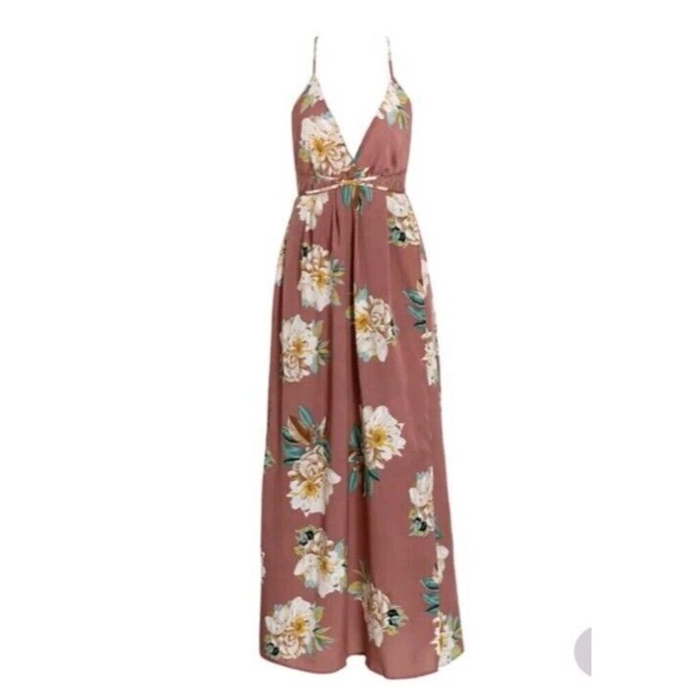 Simplee Women's Sexy Deep V Neck Backless Floral Print Split Maxi Party Dress S